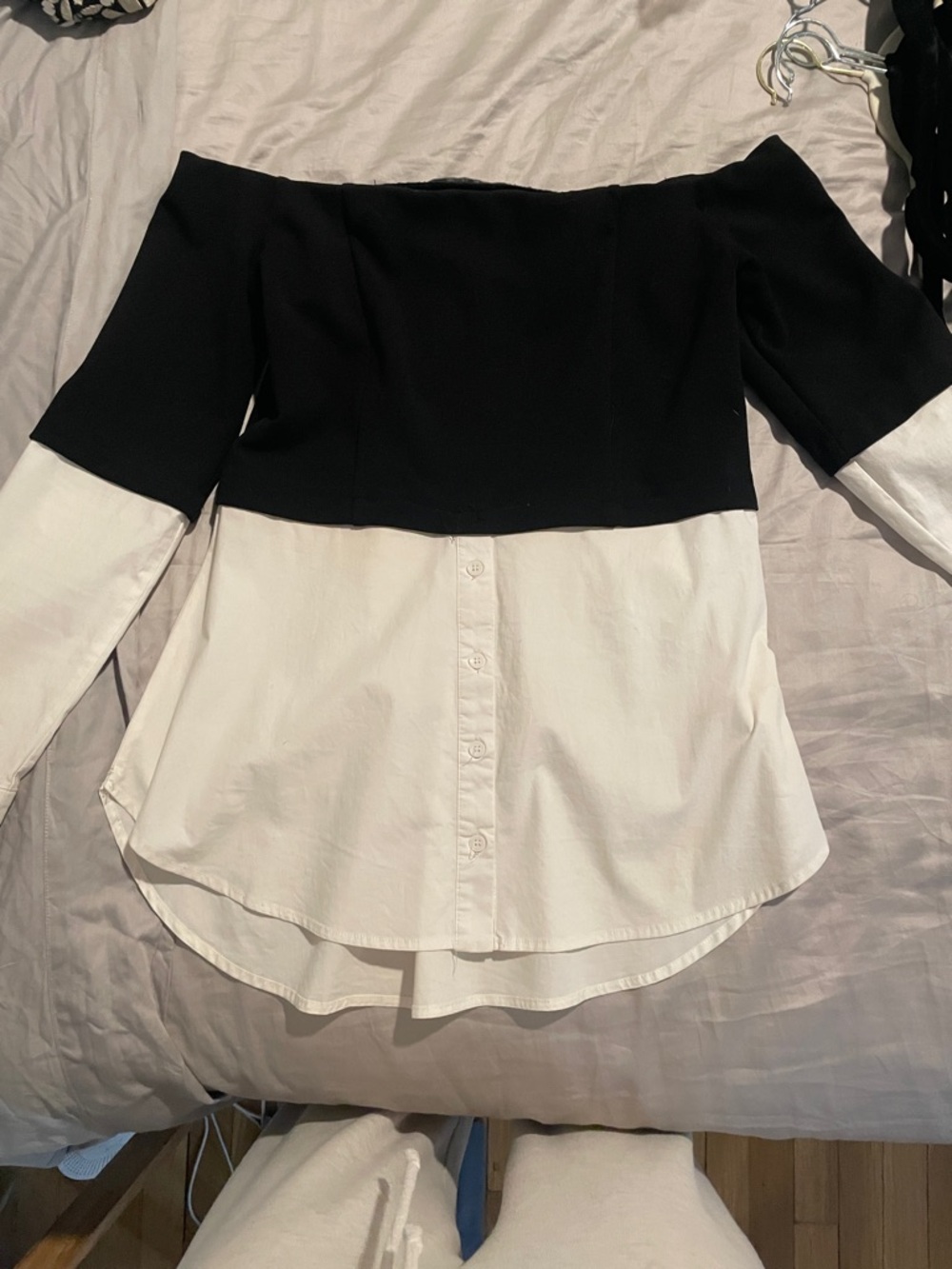 DO+BE Black and White Off-Shoulder Layered Tunic